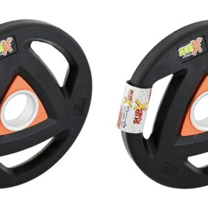 RUBX Rubber Coated Metal Integrated Tri-Grip Weight Plates 31 MM Center Hole Diameter (5 Kg Pair)