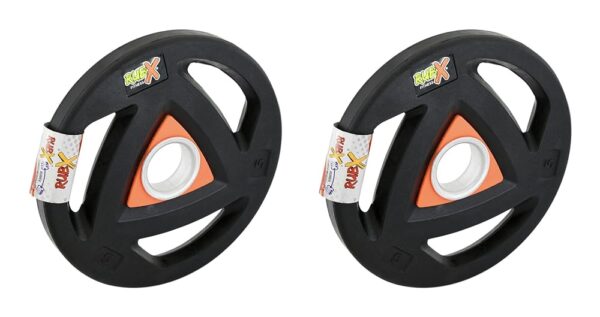 RUBX Rubber Coated Metal Integrated Tri-Grip Weight Plates 31 MM Center Hole Diameter (5 Kg Pair)
