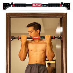 Slovic Pull Up Bar Advance Red and Black | Adjustable Home Gym Workout Equipment | Non-Slip, Heavy-Duty, Height-Extensible Pull-Up Bar with Foam Pads and Rubber Stoppers