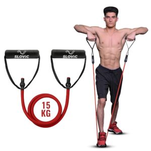 SLOVIC Resistance Tube for Men and Women(Red 15Kg) | Resistance Band Set & Exercise Bands for Workout | Resistance Band for Pull Up | Gym Equipment for Home Workout| Natural and...