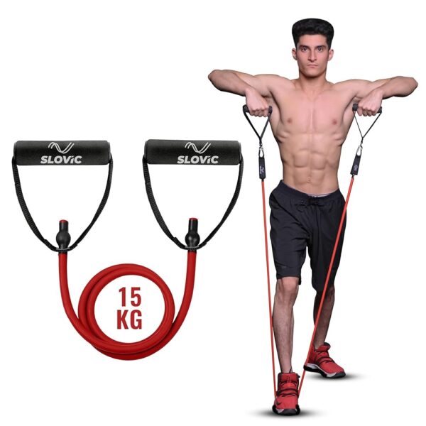 SLOVIC Resistance Tube for Men and Women(Red 15Kg) | Resistance Band Set & Exercise Bands for Workout | Resistance Band for Pull Up | Gym Equipment for Home Workout| Natural and...