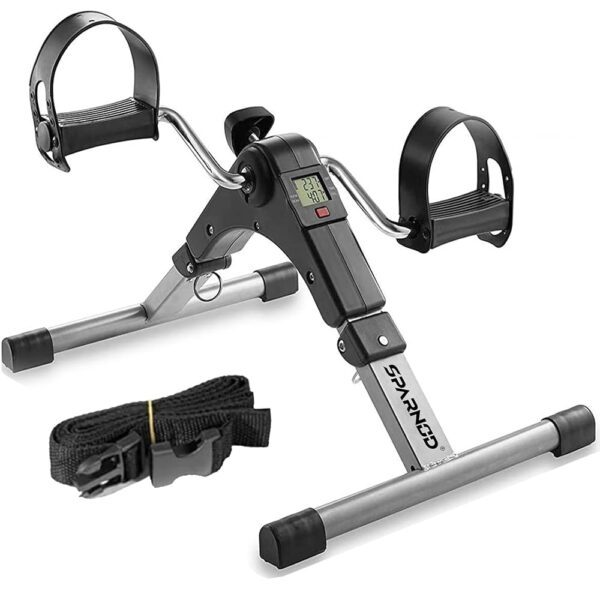 SPARNOD FITNESS SMB-100 Mini Cycle Pedal Exerciser with Fixing Strap, Adjustable Resistance and Digital Display - Suitable for Light Exercise of Legs, Arms, and Physiotherapy at...