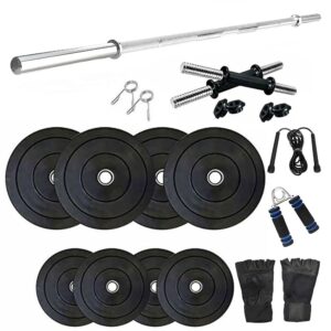 SX Fitness Home Gym Combo, Home Gym Set, 16 Kg Rubber Weight Plates (3 Kg X 4 Plates + 1 Kg X 4 Plates) with Dumbbell Rod, 3Ft Plain Rod and Accessories Fitness & Exercise Kit