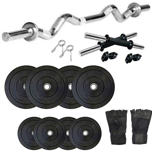 SX Fitness Home Gym Combo Pack of 20 Kg Rubber Weight Plates (2Kg X 4 Plates, 3Kg X 4 Plates) with Dumbbell Rod and 3 Feet Curl Rod with 2 Locks, Exercise Gloves for Home Gym...