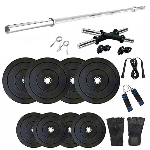 SX Fitness Home Gym Set, Home Gym Combo, 18 Kg Rubber Weight Plates (2.5Kg X 4 Plates + 2Kg X 4 Plates) with Dumbbell Rod, 3Ft Plain Rod and Accessories Exercise & Fitness Kit