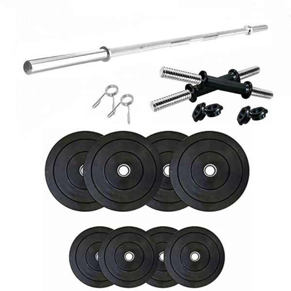 SX Fitness Home Gym Set, Home Gym Combo, 20 Kg Rubber Weight Plates (3kg X 4plates + 2kg X 4plates) with Dumbbell Rod, 3Ft Plain Rod with 2 Locks Exercise & Fitness Kit