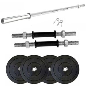 SX Fitness Home Gym Set, Home Gym Combo, 8 Kg Rubber Weight Plates (2kg X 4pcs) with Solid Dumbbell Rod, 3Ft Plain Rod Exercise & Fitness Kit