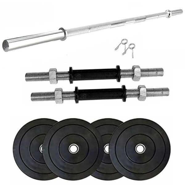 SX Fitness Home Gym Set, Home Gym Combo, 8 Kg Rubber Weight Plates (2kg X 4pcs) with Solid Dumbbell Rod, 3Ft Plain Rod Exercise & Fitness Kit