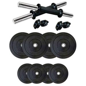 SX Fitness Home Gym Setup Combo Pack 20 kg Rubber Weight Plates (2Kg X 4 Plates, 3Kg X 4 Plates) and Pair of Dumbbell Rod Home Gym Exercise & Fitness Kit; Black