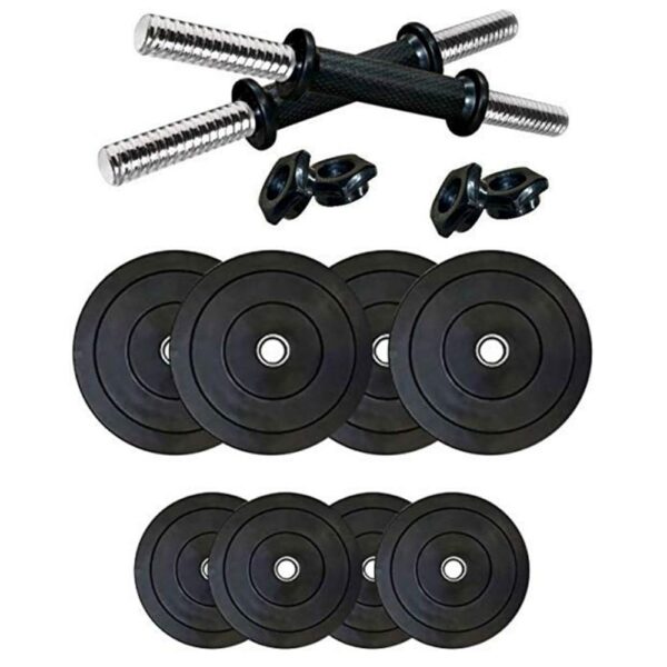 SX Fitness Home Gym Setup Combo Pack 20 kg Rubber Weight Plates (2Kg X 4 Plates, 3Kg X 4 Plates) and Pair of Dumbbell Rod Home Gym Exercise & Fitness Kit; Black