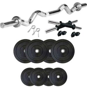 SX Fitness Home Gym Setup Combo Pack of 20 Kg Rubber Weight Plates with Dumbbell Rod and 3 ft Curl Rod with 2 Locks Exercise & Fitness Kit (Black, 2Kg X 4 Plates, 3Kg X 4 Plates)