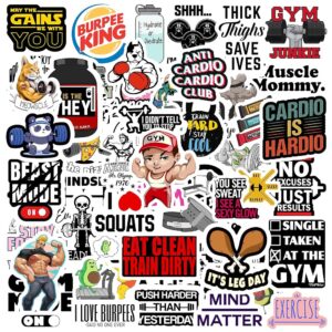 Trueflair Gym Vinyl Stickers Pack of 68, Random Designs, for Laptop, Journal, Bike Helmet, Diary, Guitar, Mobile, Waterproof, Self-Adhesive (Gym)