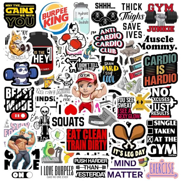 Trueflair Gym Vinyl Stickers Pack of 68, Random Designs, for Laptop, Journal, Bike Helmet, Diary, Guitar, Mobile, Waterproof, Self-Adhesive (Gym)