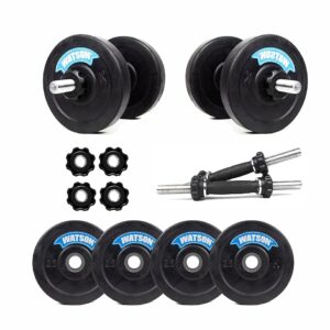 Watson 10Kg Rubber Weight Plates, 14 Cast Iron Dumbbell Rods 25mm With Nuts, Gym Equipment Set For Home Workout, Rubber Plates Gym Combo