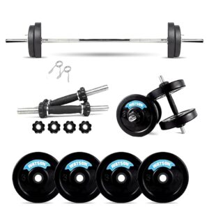 WATSON Home Gym Combo, Home Gym Workout Equipments with Rubber Plates 10kg, 25mm Straight Gym Rod 5 Feet, 14" Dumbbell Rod, Complete Gym Set for Women & Men