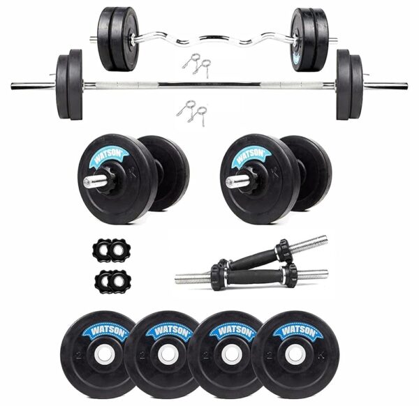 Watson Home Gym Equipments Kit Weight Plates, 3Ft, 5Ft Gym Rods and 20Kg Rubber Weight Plates, 25mm, 14" Cast Iron Dumbbells Rods with Rubber Plates | Home Gym Set | Home Gym Combo