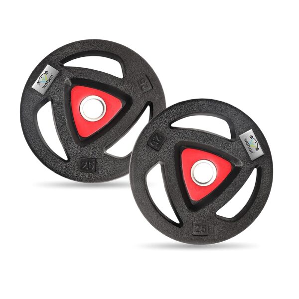 WATSON Olympic Gym Weight plates, 5Kg(2.5Kgx2), Olympic Plates, Rubber Coated Metal Integrated Olympic Tri-Grip Weight Plate 30 MM Center Hole Dia For Home Gym Equipment